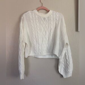 H&M White Cropped Cable Knit Crewneck Sweater Large